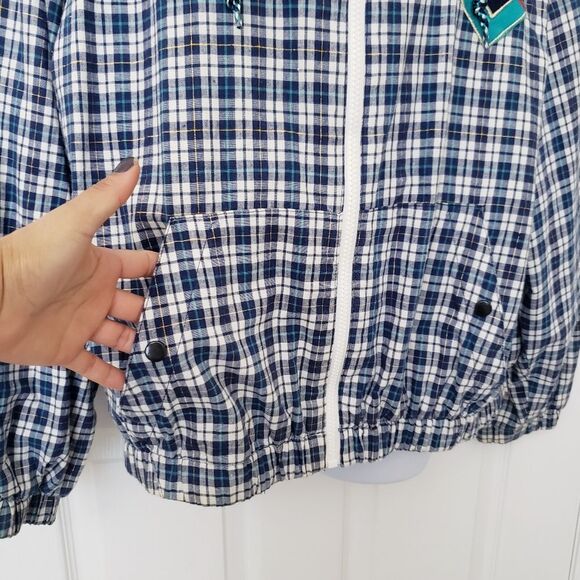 90s Gym Blue Plaid Zip Jacket With Embroidered Logo size large - Picture 5 of 15